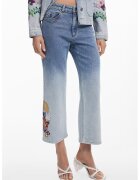 Desigual Blugi crop cu broderie florala - Albastru deschis melange