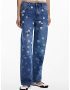 Desigual Blugi cu croiala ampla si broderie - Alb/Albastru pastel/Galben
