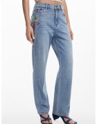 Desigual Blugi mom fit cu broderie - Albastru deschis melange