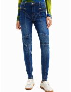 Desigual Blugi slim fit cu aspect decolorat - Albastru inchis