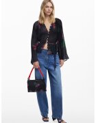 Desigual Bluza cu nasturi si maneci evazate - Negru/Roz