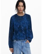 Desigual Bluza cu peplum si pliseuri - Albastru inchis