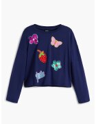 Desigual Bluza de bumbac cu diverse aplicatii - Albastru indigo