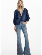 Desigual Bluza din chambray cu maneci cu broderie - Bleumarin