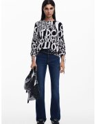 Desigual Bluza lejera cu imprimeu text - Negru/Alb murdar
