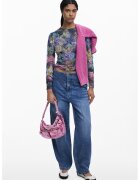 Desigual Bluza slim fit texturata - Albastru pastel/Roz pal