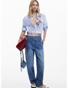 Desigual Camasa crop cu model in dungi - Albastru pastel