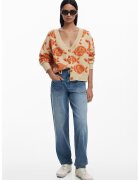Desigual Cardigan cu nasturi si detalii pufoase - Portocaliu/Bej