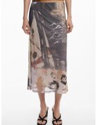 Desigual Fusta midi dreapta cu model - Maro inchis/Maro taupe