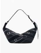 Desigual Geanta semiluna din piele ecologica cu model cu catarama - Alb/Negru