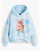 Desigual Hanorac cu model tie-dye si imprimeu grafic - Albastru pastel