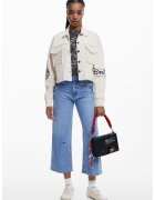 Desigual Jacheta crop cu model grafic - Alb fildes/Negru