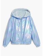 Desigual Jacheta cu gluga si aspect metalizat - Albastru deschis