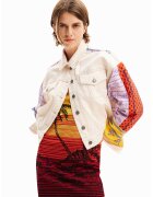 Desigual Jacheta de denim cu broderii Julie - Rosu vermillion/Crem