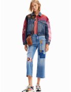 Desigual Jacheta de denim cu motive brodate - Coral/Albastru prafuit/Roz