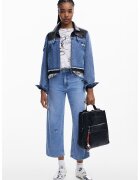 Desigual Jacheta din denim si piele ecologica - Rosu/Albastru pastel/Negru