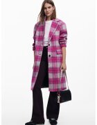Desigual Palton in carouri din amestec de lana - Alb fildes/Fucsia