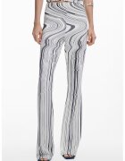 Desigual Pantaloni elastici cu dungi asimetrice - Alb fildes/Gri inchis