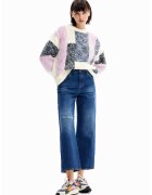 Desigual Pulover cu decolteu la baza gatului si maneci cazute - Albastru prafuit/Albastru lavanda/Alb murdar