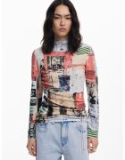 Desigual Pulover cu imprimeu grafic - Roz somon/Bej/Alb murdar