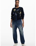 Desigual Pulover cu model floral - Verde/Negru/Albastru