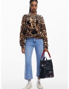 Desigual Pulover tricotat cu animal print - Maro inchis/Bej/Maro deschis