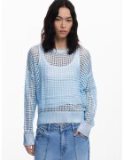 Desigual Pulover tricotat cu decolteu la baza gatului - Albastru deschis