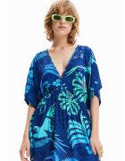 Desigual Rochie cu decolteu in V si imprimeu tropical pentru plaja - Verde/Albastru inchis