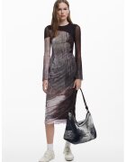 Desigual Rochie cu decolteu la baza gatului si terminatii valurite - Maro taupe deschis/Gri inchis