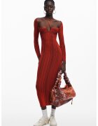 Desigual Rochie cu dungi si maneci lungi - Rosu inchis