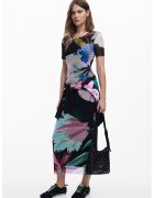 Desigual Rochie cu imprimeu floral si maneci scurte - Verde/Negru/Albastru glaciar