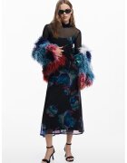 Desigual Rochie cu imprimeu si bluza cu plasa - Rosu/Negru/Albastru