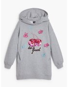 Desigual Rochie cu imprimeu si gluga - Gri deschis melange
