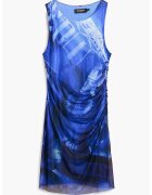 Desigual Rochie cu imprimeu si strat exterior din plasa - Alb/Albastru