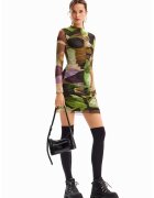 Desigual Rochie de plasa cu imprimeu - Maro inchis/Verde aquamarin/Verde sparanghel