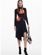 Desigual Rochie din amestec de bumbac cu terminatie asimetrica - Negru/Coral/Portocaliu pal