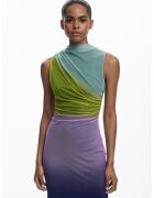 Desigual Rochie fara maneci cu volane - Verde/Lila/Bleumarin