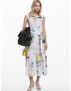 Desigual Rochie fara maneci din amestec de lyocell cu imprimeu - Alb