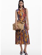 Desigual Rochie fara maneci din amestec de lyocell cu model si terminatie plisata - Multicolor