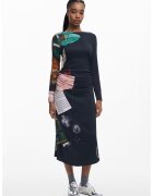 Desigual Rochie lunga cu fronseuri - Verde/Albastru ultramarin/Roz pal
