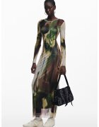 Desigual Rochie lunga semitransparenta cu model - Verde/Maro/Bej