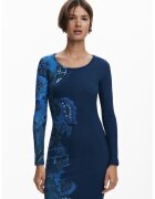 Desigual Rochie midi cambrata cu model floral - Albastru inchis/Albastru royal