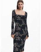 Desigual Rochie midi cu decolteu patrat - Negru/Crem