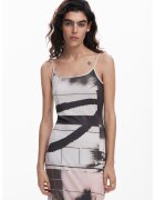 Desigual Rochie midi cu imprimeu si bretele ajustabile - Alb/Negru/Maro