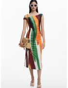 Desigual Rochie midi cu model in dungi abstract si drapaj lateral - Multicolor
