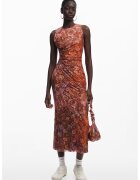 Desigual Rochie midi fara maneci cu model floral - Portocaliu/Maro scortisoara