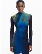 Desigual Rochie mini cambrata cu model tie-dye - Albastru royal/Verde sparanghel