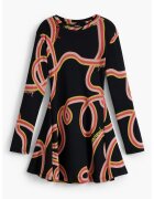 Desigual Rochie mini cu imprimeu si maneci lungi - Rosu/Negru