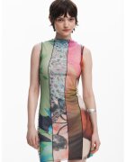Desigual Rochie scurta cu croiala dreapta si decolteu la baza gatului - Multicolor