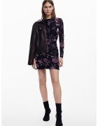 Desigual Rochie scurta cu maneci lungi si model floral - Albastru ultramarin/Violet pruna